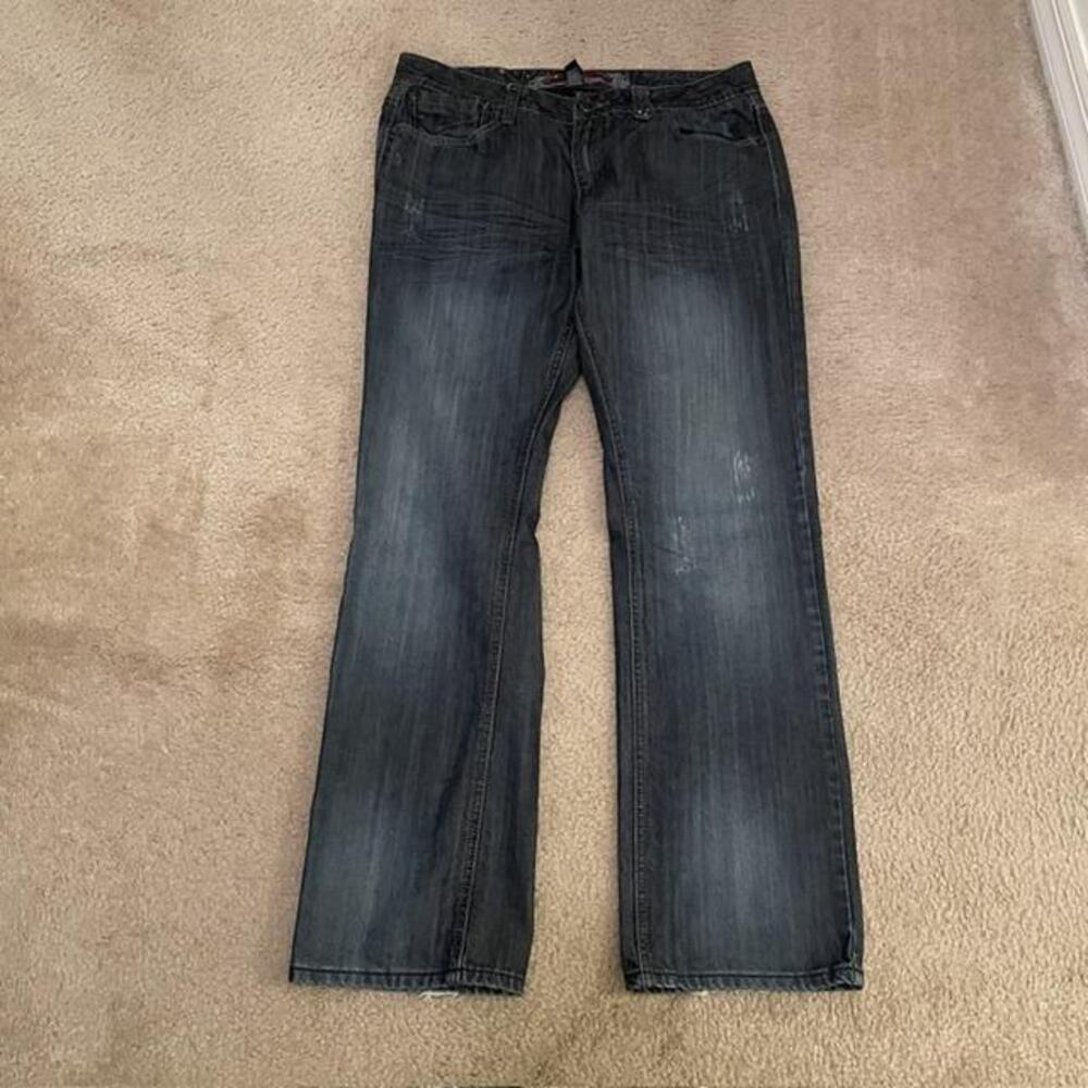 Indigo Star Jeans Mens 36x32 Blue Dark Wash Straight Leg Embroidered Cross